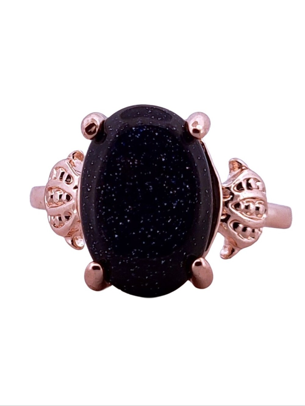 Oval Blue Sandstone Rose Gold Ring, Size 8.5 395